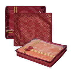 Kuber Industries Non-Woven Saree Storage Bag | Clothes Storage Bag | Wardrobe Storage Bag | Cloth Storage Organizer | Top Visible Window Saree Bag | Bow Golden Printed | 3 Inch | Pack of 6 | Maroon