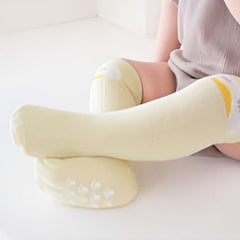 MOMISY 3 Pairs of Baby Kids Children Anti Skid Sleep Spring Winter And Autumn Combed Cotton Long Tube Knee-High Socks (YellowBlueKhaki, 0-1Y)