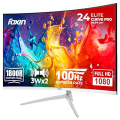 Foxin 24 Inch FHD Flat LED Monitor 1920x1080 Pixel Elite Series | Flat Panel, HDMI & VGA Port, 100Hz Refresh Rate, Frameless, Slim Bezel, Wall Mountable, 16.7 M Colors | 3 Years Warranty | White