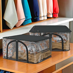 Kuber Industries Pack of 3 PVC Transparent Underbed Storage Bag | Multi-Purpose Garments Bag for Clothes-Toy | Wardrobe Bag with Handle | U Zip | Black