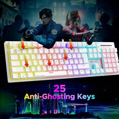 Ant Esports MK3400 Pro V3 Mechanical RGB Gaming Keyboard, 104 Keys-Red Switch, Multicolour Backlit, Anti-Ghosting, USB Wired, Media Keys, 12 LED Modes, for PC, Mac, Windows, Linux – White