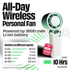 NUUK BFF Personal Hand Fan | 13000 RPM with IceTouch™ | 3600mAh Rechargeable Battery up to 10 hrs | Portable Mini Fan | 100-Speed Dial | For Travel, Office, Makeup & Outdoor | 1 Yr + 1 Month Warranty