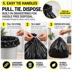 Regennx black Garbage Bags for Dustbin |Medium 19x21 inches |180 Plastic Bags for Home | 30 Pcs x Pack of 6 plastic bag Medium Size for Waste Disposal.