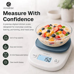 HomeBasic Digital Kitchen Weighing Scale 5kg | Food Weighing Machine, Weight Scale for Food, ±1g Accuracy, Multi-Units (g/oz/lb/ml), Tare Function, Waterproof Platform for Cooking, Baking & Diet