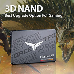 TeamGroup T-Force Vulcan Z 1TB Gaming SSD, Sata III 6Gbps Interface, SLC Cache, 3D NAND TLC, 2.5 Inch Form Factor, Internal Solid State Drive, Speed Up to 550/500 MB/s, High Performance, Low Latency