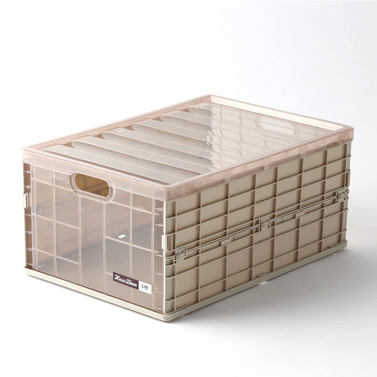SYGA Large Carrat Storage Box Plastic Foldable Transparent Belt Cover Clothes Toy Book Snack Size Finishing Box(Khaki)
