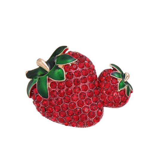 SYGA Brooch Pin Fashion Crystal Rhinestone Jewellery Pin Vintage Clothing Accessories Decoration Full-Diamond Double Strawberry Brooches For Women- S251