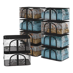 Kuber Industries Pack of 3 PVC Transparent Underbed Storage Bag | Multi-Purpose Garments Bag for Clothes-Toy | Wardrobe Bag with Handle | U Zip | Black
