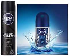 Nivea Woody Fresh Active Roll On For Men, Anti-Perspirant, 50 Ml & Men Body Wash, Deep Impact, 3 In 1 Shower Gel For Body, Face & Hair, With Microfine Clay, 250 Ml