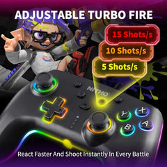 NITHO NEON DARK OPS Wireless Gaming Controller for PC Windows, Switch, Switch 2, Android and iOS, Gamepad with Hall Effect Triggers, Turbo, Programmable Buttons, 6-Axis Motion Control, Dual Vibration, RGB Lighting - Black