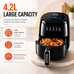 INALSA Air Fryer 4.2 ltr|1400 W with Air Crisp Technology|Temperature & Timer Control|8 Preset Menu & Digital Display|Air fry, Bake,Roast,Reheat,Dehydrate|Airfryer Recipe book(Tasty Fry Digital)