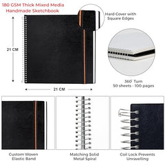 MENORAH - Artist Square Sketch Book - 180 GSM - Square Drawing Book - (100 Pages/50 Sheets) - Hard Metal Spiral Bound - (15.0 cm x 15.0 cm) - Pink
