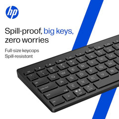 HP 350 Compact Multi-Device Bluetooth Wireless Keyboard; Spill Resistant; Swift Pair; OS Auto-Detection, LED Indicator, Battery Life Up to 24 Months, 3 Years Warranty
