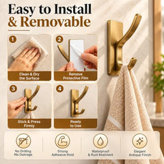 iSTAR Self Adhesive Wall Hook Heavy Duty Metal Stick-On Door Hanger Hook for Hanging Towel, Purse, Robe, Backpack, Jacket, Clothes, Bags - Wall Hooks Set for Bathroom & Kitchen (Pack of 4) (Rose Gold)