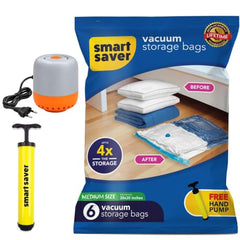 Smart Saver Polyamide Polyethylene Vacuum Compression Bags|Vacuum Storage Bags|Vacuum Bags For Travel|Space Saver Vacuum Bags(3Jumbo + 3Large With Electric And Manual Handpump),White