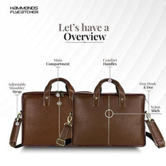 HAMMONDS FLYCATCHER Men Genuine Leather Office Bag - Laptop Bag - Padded Laptop Compartment, Fits 14 Inch Laptop - Adjustable Strap, 1 Year Warranty - Office, Travel, Daily Use - Brushwood, Brown