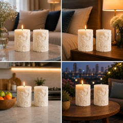 Decorative Fragrance Candle with Raised 3D Ivory Swirl Pillar Artwork | Long Burning Scented Candle for Home Décor, Living Room, Bedroom, Meditation Space, Table Decoration & Gift