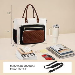 Bayne Tote Bag with Lunch Compartment | Laptop Bags for Women Office Use | Waterproof Handbag for Women | Elegant Office Bag for Woman | Tote Bag for Woman (Cream&Borwn)