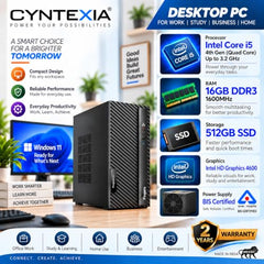 Cyntexia Computer Desktop PC Core i5-4th Gen (08GB RAM || 256GB SSD || HDMI || VGA || Ethernet || HD Graphics 4600 || USB 3.0 || Win 11) Basic Software Installed