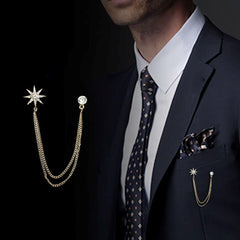 SYGA Men's & Women Suit Shirt Stud Lapel Pin Chain Tassel Brooch Pin with Crystal Chain(Golden little star)