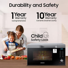 Samsung 28L Multi Spit, Convection Microwave Oven (MC28A6035QS/TL, Silver, Various Cooking Modes, Eco Mode, Hotblast, Crusty Plate, Wire Rack, Slim Fry, Ceramic Enamel Cavity with 10 year warranty)