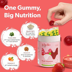 Whello Kids Multivitamin Gummies | Doctor Formulated Daily Multivitamins for Growing Kids | No Added Sugar, No Artificial Colors, Vegan & Gelatin Free | Gut-Friendly Fibre, Vitamin C & Biotin | Fruity Berry Taste | 30 Gummies