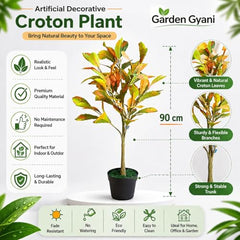 GARDEN GYANI Artificial Areca Palm Plant with Black Pot – 145 cm Tall Faux Tropical Decorative Plant with 35 Leaves for Home, Office & Living Room Décor
