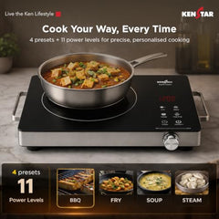 Kenstar Infra LUMO 2000W Infrared Stove with 11 Power Levels, 4 Preset Modes, Toughened Glass Top and Timer Function Silver Black