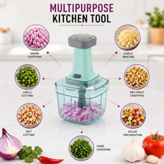MAGIC SPOON Hand Push Chopper 1000ML, Vegetable & Onion Chopper with 4 Stainless Steel Blades, Manual Food Chopper for Garlic, Chilli, Dry Fruits, Nuts Cutter & Salad Preparation for Kitchen, Pista