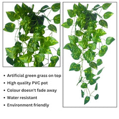 Tdas Plastic Artificial Plants With Pot Leaves Hanging Ivy Garlands Plant Greenery Vine Creeper Home Decor Door Wall Balcony Decoration Party - 50 Cm (2 Pcs Money Plants)