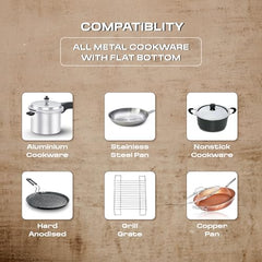 MILTON Classic 2200 Watt Infrared Cooktop with Crystal Glass & Touch Panel | 4 Pre set cooking Modes | Stir-fry | BBQ | Hot Pot | Steam | 60°C to 600°C | Digital time & Watt display - Classic SIlver