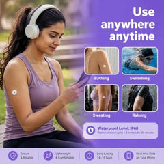 VitaTok CGM Sensor for Continuous Glucose Monitoring, Real-Time Blood Glucose Tracking, Bluetooth Connectivity, Up to 15 Days Wear, Lightweight & Thin Design, IP28 Water Resistant