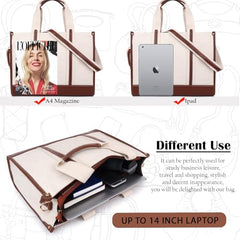 Womanix Canvas Laptop Tote Bag,14 inch Laptop Bag, Black Shoulder Bag, Casual Briefcase, Tote Bag For Women, Travel, Office, College