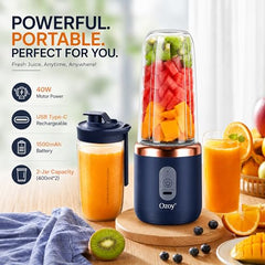 Juicer for Home ^ Lacossi Juicer Mixer Grinder with 1500mAh Battery, 6 Blades 3Gears Fast Blending, 2-Jar Capacity (400ml*2) | 40 Watts Bullet Rechargeable Portable Personal Juicer