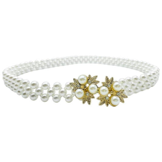 SYGA Pearl Adjustable Waist Belt with Hollowed Tassel Detail, Suitable Size for Waist 24-34 INCH