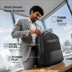 American Tourister Verve 17" Laptop Backpack | USB Charging Port | Smart Trolley Sleeve | Hidden Pocket | Tractum Suspension Straps | Office Bag for Men and Women | Black | 1 Year Global Warranty