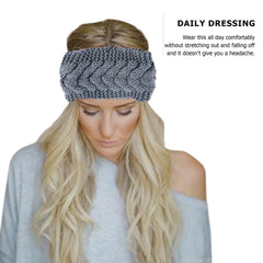 Momisy Knitted Winter Twist Woolen Warm Headband Cold Weather Hair Accessories Head Wrap Winter Designer Headbands for Women & Men- Grey