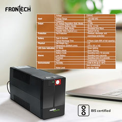 FRONTECH UPS Force Static Converter - 600VA/360W | 12V/7Ah Lead Acid Battery, Maintenance Free Battery, LED Indicator, Power Backup & Protection for Home/Office PC and Desktop (2569 - Black)