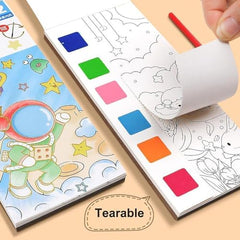 GLUN® Pack of 12 Children's Cartoon Water Magic Painting Book with Water-Based Marker, Different Magical Scenes