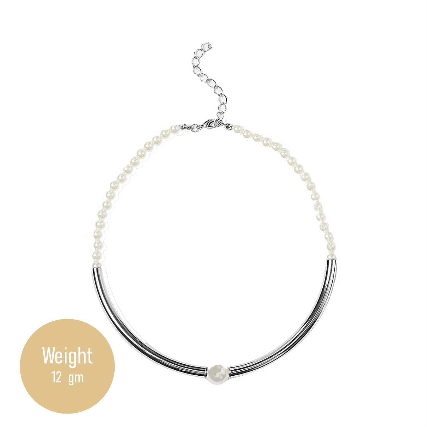 SYGA Pearl Style Metal Copper Fashion Necklace Jewellery For Women, Engagement, Gift, Party - Silver