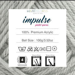 WOAFASHIONS - World of Arts Impulse Hand Knitting & Crochet Yarn, Premium Acrylic, 4 : Medium (Anchor Grey) (100gms / 3.5oz / 200mtr / 218yds)