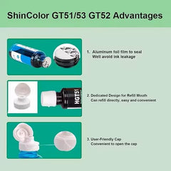 Printer Ink Refill Dye Ink for HP GT53 GT52 Compatible for HP Ink Tank 115, 310, 315, 319, 410, 415, 416, 419, 455, 500, 515, 530, 615, GT 5810, GT 5811, GT 5820 (GT51 ST+BK)