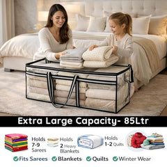 Storite Jumbo Super-Size 81 L Canvas Moisture Proof Heavy Duty Storage Bag | for Toys/Stationery/Blankets/Clothes/Moving Bags MultiPurpose With Strong Reinforced Handles Rectangular Cream (87x26x36 cm)
