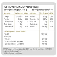 hk vitals Omega 3, 60 Fish Oil Capsules + Multivitamin, 60 Tablets | 1000mg Omega 3 with 180mg EPA and 120mg DHA | For Brain, Heart, and Joints Health