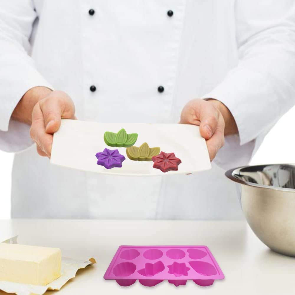SYGA 8 Cavity Different Leaves Designs Muffins Jelly Candle Soap Silicone Mould (Colour May Vary)