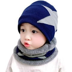 MOMISY Kids Winter Hat and Scarf Set, 2Pcs Warm Knit Beanie Cap and Scarf for 5-10 Years Old (Navy Blue)