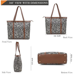 ADISA Women's Office Laptop Handbag Large Printed Shoulder Bag (ADW4087-BLA-ORA)