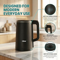Libra Electric Kettle 1.8 Litre, Stainless Steel Inner Hot Water Kettle