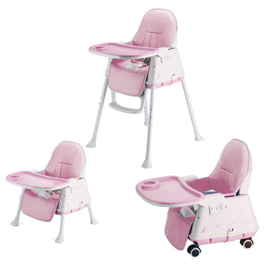 SYGA High Chair for Baby Kids,Safety Toddler Feeding Booster Seat Dining Table Chair with Wheel and Cushion(Pink)