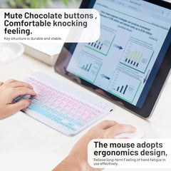 Bluetooth Keyboard and Mouse Combo Rechargeable Portable Wireless Keyboard Mouse Set for Apple iPad iPhone iOS 13 and Above Samsung Tablet Phone Smartphone Android Windows (Gradient White Purple)